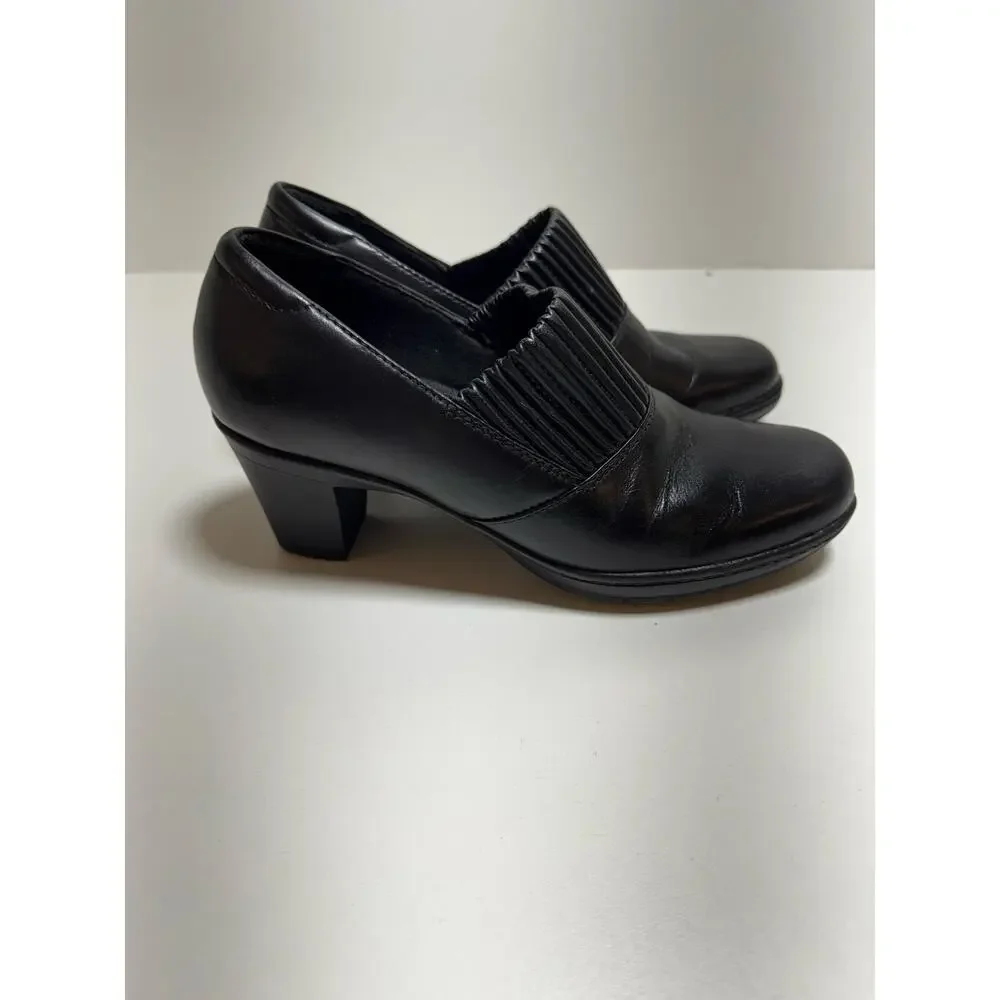 Clark’s Bendables Leather Slip On 7.5M Block Heel 80825 Thoughtful Q Comfort